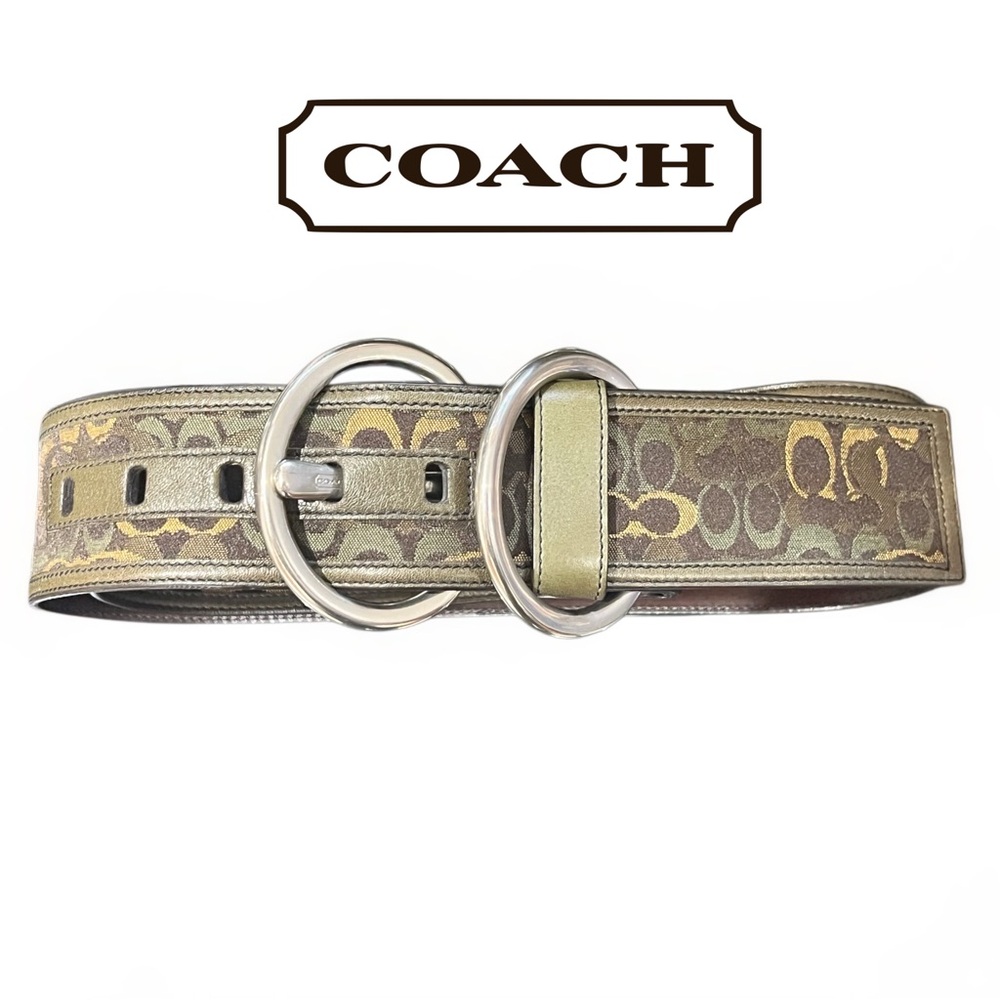 Coach Women's Signature Olive Green and Brown Signature Belt
